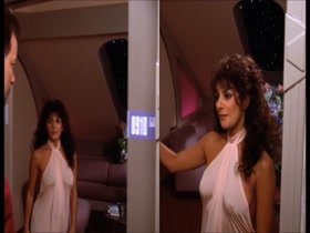 Marina Sirtis  nipslip, hot scene  in Star Trek 2