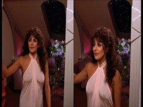 Marina Sirtis  nipslip, hot scene  in Star Trek 3
