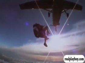 Hot babes boar hunting and try out sky diving while naked 16